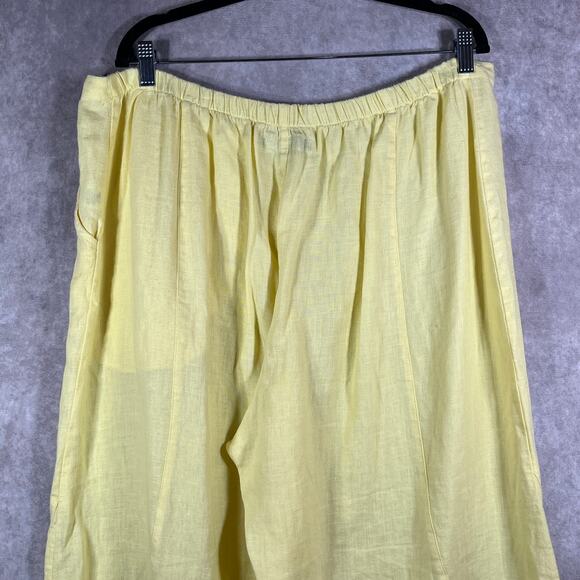 Flax Pants Womens Large Yellow Linen Wide Leg High Rise‎ Lightweight Casual Boho - Picture 5 of 13